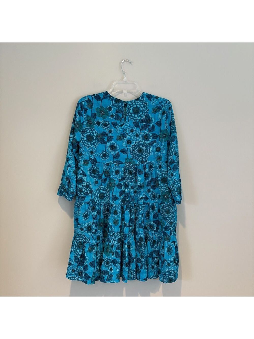 Zara Blue Floral Tiered Mini Babydoll Dress Size S - Picture 2 of 6